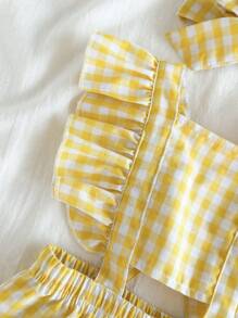 SHEIN Đầm tank top không tay xếp ly kẻ caro dễ thương cho bé gái, kiểu dáng Hàn Quốc thời trang, thích hợp cho cắm trại mùa xuân/hè, chụp ảnh, tụ họp bạn bè và các bữa tiệc. - Màu vàng - Xem 6