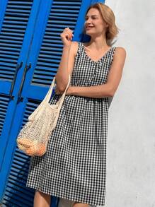 EMERY ROSE 女士休闲格子无袖中长度假连衣裙 - 彩色 - 查看 3