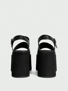 Sugerpunk Women's Open Toe Thick Sole Flat Heel Strap Clogs Sandals, Simple Casual Summer Shoes, Fashionable Ankle Strap Wedge High Heels Spring Break Easter For Christmas - Black - View 4