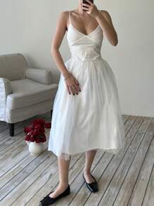 DAZY Women's Spaghetti Strap Bodycon Mid-Length Mesh Dress Sundress Maxi Dress - White - View 3