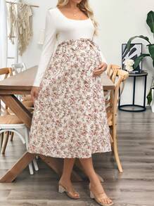 SHEIN Maternity Casual Contrast Floral Print Dress, For Autumn