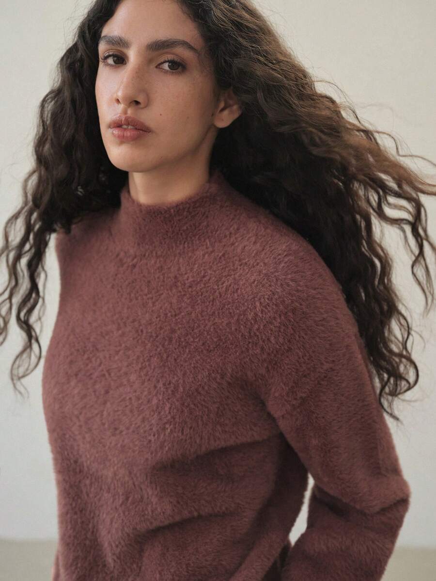 MOTF PREMIUM FLUFFY KNIT MOCK NECK SWEATER - Mocha Brown - View 2