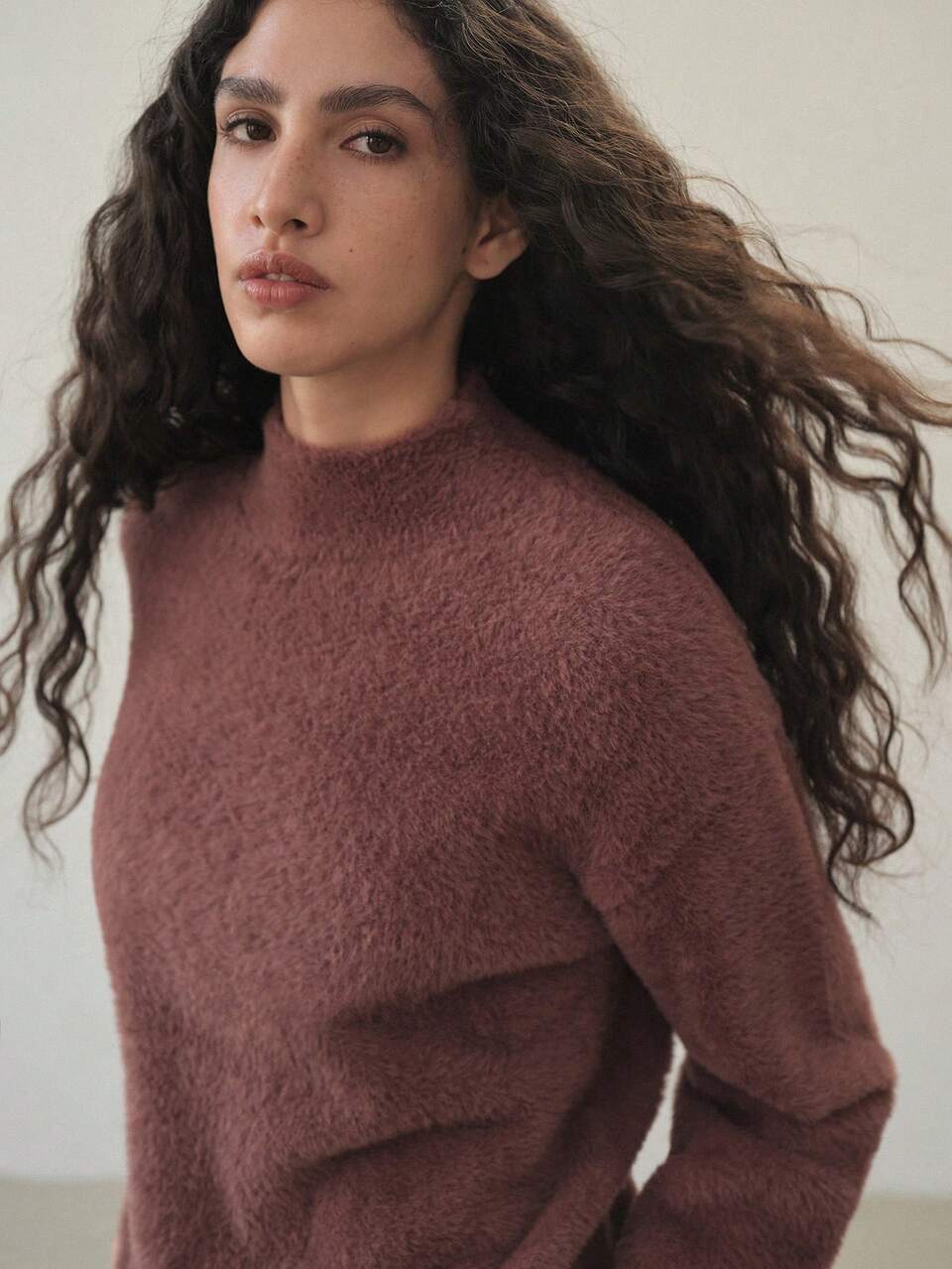 FLUFFY KNIT MOCK NECK SWEATER
