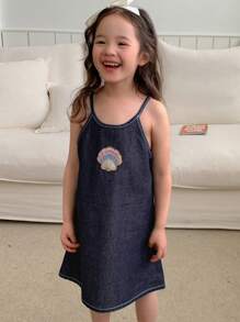 DAZY Young Girls Denim Dress, Autumn - Blue - View 3