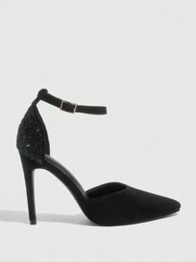 CUCCOO SZL Women's Fashion Black Glitter Ankle Strap Pointed Toe Thin High Heel Pumps, Suitable For Commute, Date, Party, Wedding, Holiday Spring Shoes Spring Break Easter - Black - View 6