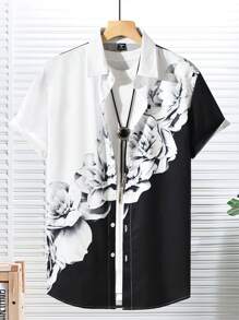 Manfinity Homme Chemise décontractée à manches courtes à imprimé floral pour homme, pour le printemps et l'été, convient pour le mari, le travail