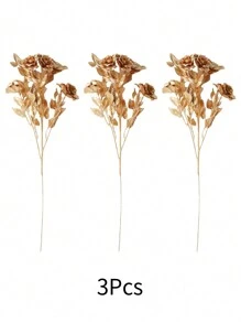 1pc/2pcs/3pcs 60cm Plastic Gold Plated Artificial Branched Rose Flower, Fake Flower