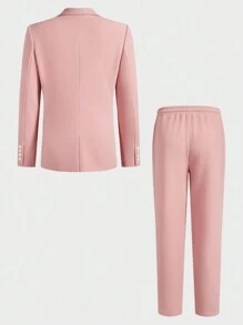 Manfinity VCAY 2pcs Fitted Single-Breasted Collar Casual Suit Set, Suitable For Everyday Wear - Baby Pink - View 2