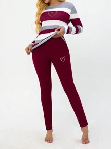 SHEIN LUNE 2 件套休闲运动条纹上衣和紧身裤套装