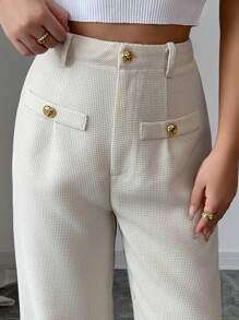 Chiquease 杏色年轻淑女纹理面料秋冬长裤，适合日常穿着、办公室和家庭聚会 - 杏色 - 查看 8