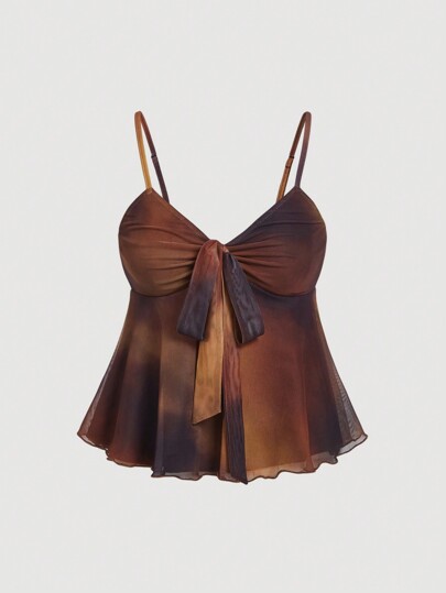 SHEIN MOD Parte superior de tirantes con nudo y teñido anudado para mujer, estilo bohemio, para playa, vestimenta occidental para mujer, blusas para salir, festivales rave, conciertos country