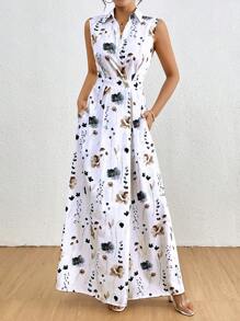 SHEIN Clasi Vestido largo de verano sin mangas con estampado floral informal para mujeres