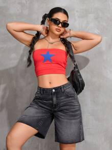 SHEIN EZwear Short en jean délavé et ample pour femmes