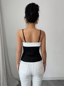 Franclia 休闲女式撞色纽扣背心 - 黑與白 - 查看 2