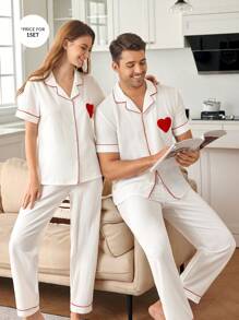 Plush Heart Patch Decorated Romantic Men's Sleepwear Set