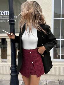 SHEIN Frenchy 女士优雅通勤纯色开衩迷你裙