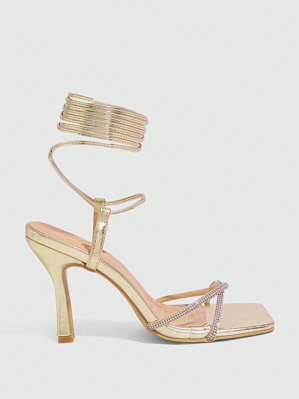 CUCCOO SZL Sexy Fashion Square Toe Gold High Heel Strappy Rhinestone Sandals For Women, Party And Occasion Wear For Summer