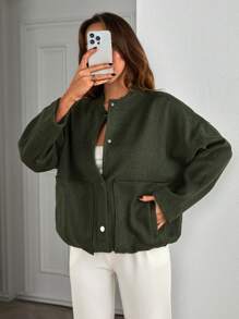 SHEIN Cottnline 秋冬女士休闲纯色外套 - 卡其色 - 查看 6