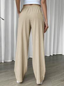 Muchica 女士纯色前系带口袋简约休闲长裤，日常穿着