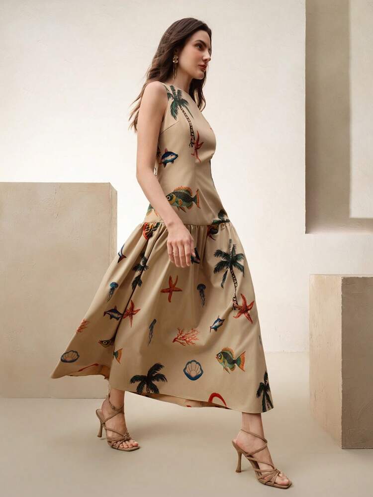 Women's Elegant Sleeveless Ruched Waist Festival Going Out Vacation Maxi Dress
