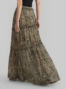 Ontre 女式豹纹 90 年代复古雪纺 A 字裙，休闲简约日常穿着 - 彩色 - 查看 7