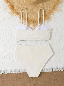 SHEIN 少女简约杏色比基尼套装，海星装饰 - 杏色 - 查看 2