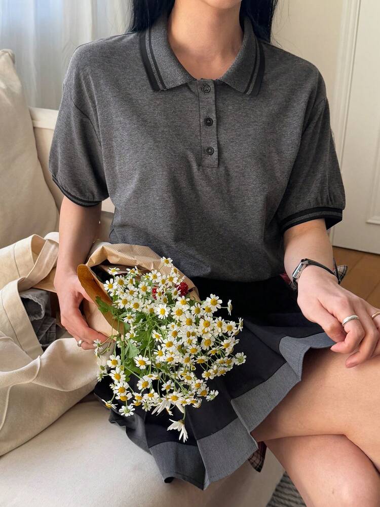 2pcs Women Korean Style Color Block Casual Knitted Cropped Set Summer