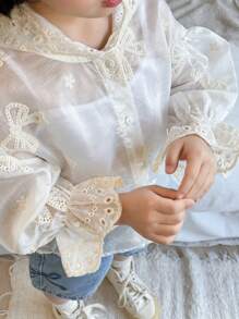 Dazy Kids Girls Embroidered Hooded Lightweight Cardigan, Spring/Summer - White - View 3