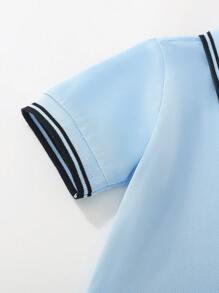 SHEIN 年轻男孩简约时尚休闲日常短袖 Polo 衫 - 淺藍色 - 查看 4