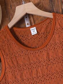 SHEIN Tween Girls 2 件套，棕色蕾丝镂空波西米亚风格吊带背心搭配水洗蓝色 A 字形荷叶边牛仔裙，适合户外活动、休闲装、牧场音乐节、社交聚会、春夏新款 - 棕色 - 查看 6