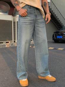 DAZY Solid Color Blue Straight Casual Jeans For Men Summer - Blue - View 4