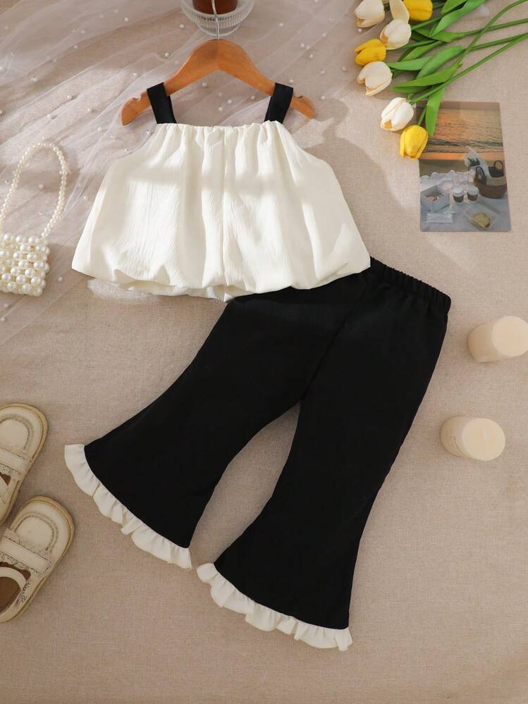 SHEIN مجموعة بناطيل وأعلى خزانة مزين بفراشات للبنات الصغار، قطعتان - متعدد الألوان - مشاهدة 2