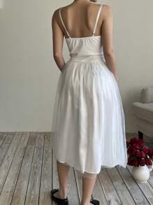 DAZY Women's Spaghetti Strap Bodycon Mid-Length Mesh Dress Sundress Maxi Dress - White - View 5