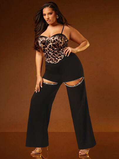 L'Amorae Detalle con adornos de perlas y rhinestones con apertura frontal para mujer