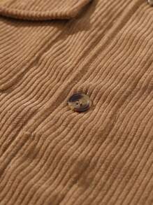 Manfinity Homme Men Plus Size Color Block Collar Long Sleeve Single-Breasted Jacket , Corduroy, Thermal Lined Jacket - Khaki - View 3