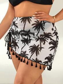 Swim Vcay Plus Size Floral Print Fringe Hem Casual Loose Cover-Up, Suitable For Vacation For Summer Beach Vacation