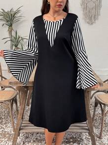 EMERY ROSE Casual Fashion Striped 2 In 1 Plus Size Dress - Multicolor - View 1