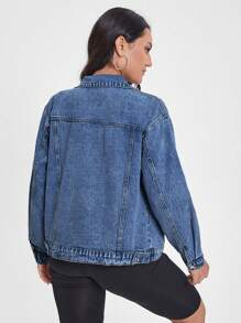 SHEIN Essnce 女式长袖单排扣口袋休闲牛仔夹克