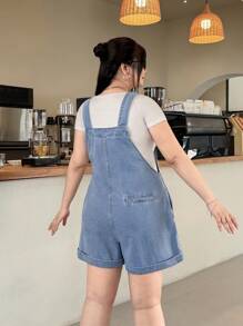 SHEIN EZwear 大码女式可调节扣式牛仔背带短裤