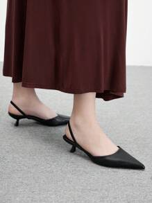 CUCCOO BIZCHIC 女士时尚尖头勃艮第酒红色带扣细高跟鞋，百搭高跟凉鞋，情人节款 - 黑色 - 查看 4