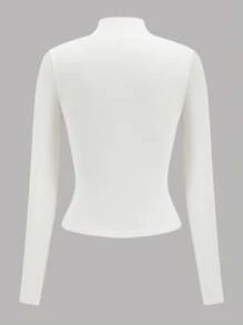 Women's Zip-Up Long Sleeve T-Shirt, Minimalist Fashion Casual Everyday