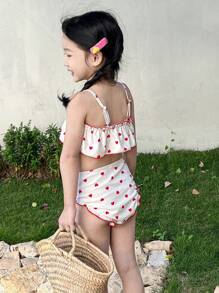 DAZY Young Girl Heart Print Vacation Beach Swimwear Set - White - View 3