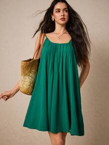 SHEIN Frenchy 夏季宽松亚麻露背连衣裙休闲舒适吸湿排汗适合度假日常穿着