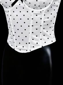 SHEIN ICON 情人节女士夏季服装外出上衣女士不对称罩杯蝴蝶结装饰波尔卡圆点内衣上衣 - 白色 - 查看 6