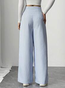 Firerie Women Casual Elegant High Waist Straight Leg Blue & White Striped Pants, Suitable For Commuting, Office, Daily, And Vacation