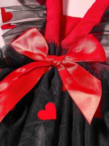 PETSIN 1pc Universal Pet Valentine's Day Black Cap Sleeve Harness Dress With Red Heart Flocked Mesh Charming And Cute Dog Dress - Multicolor - View 4