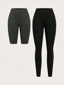 SHEIN EZwear Set de 3 piezas de pantalones leggings de unicolor casual para dama