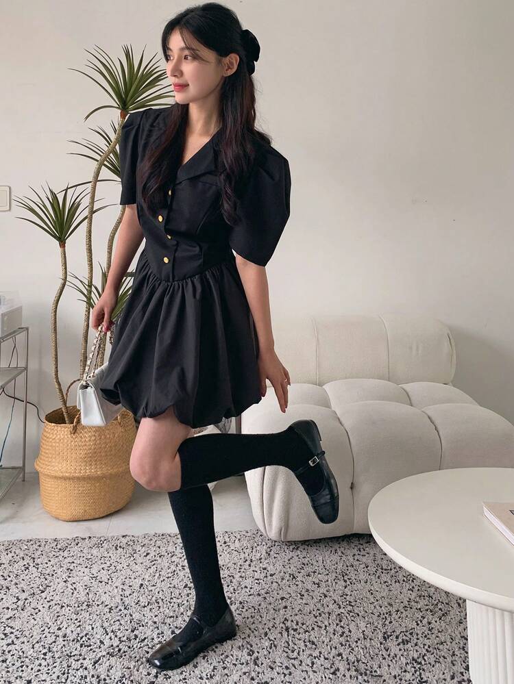 Women's Solid Color Cropped Jacket Style Waist Cinched Mini Dress