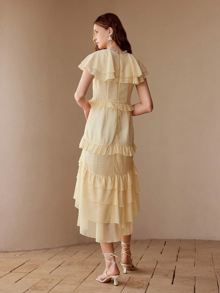 POLKA DOT RUFFLE TRIM DRESS
