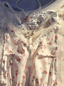 Wedding Sexy Lace & Solid Floral Print Jumpsuits - Multicolor - View 5